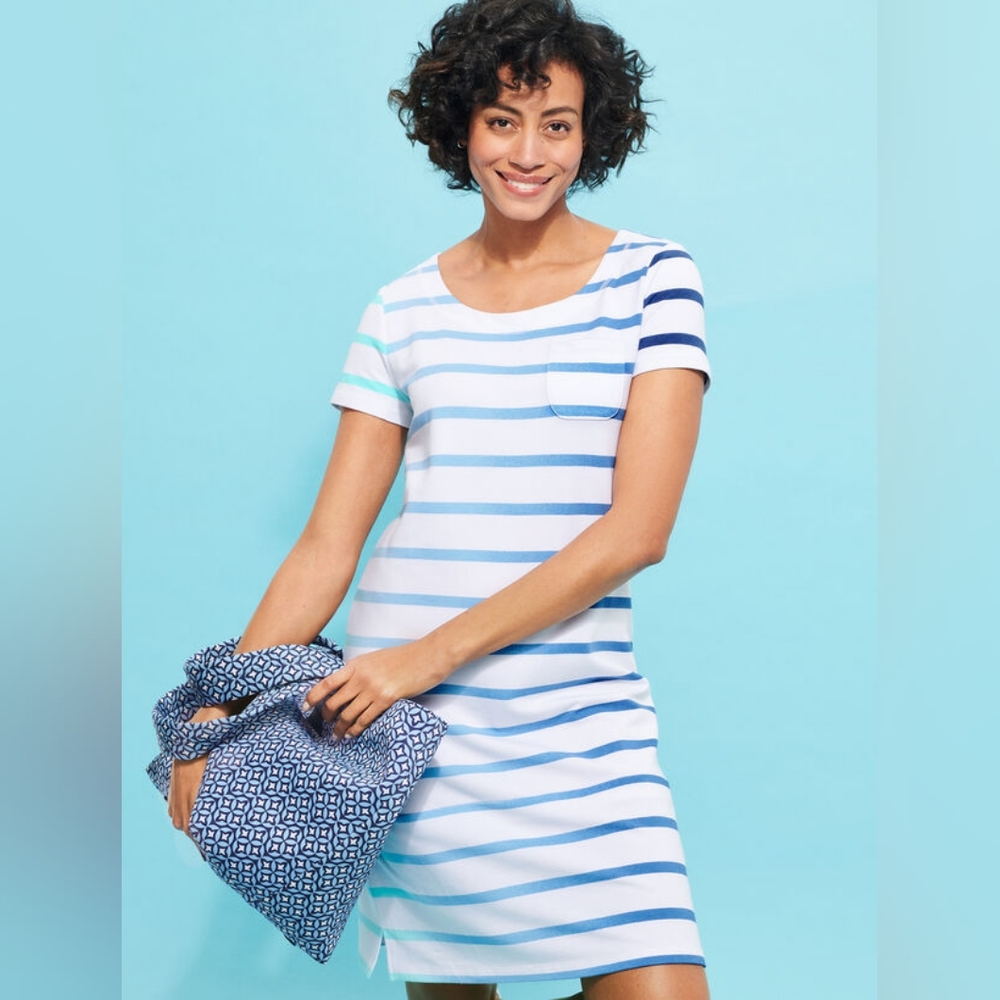 TALBOTS Patch Pocket Dress - Tropic Stripe,Sz M    V-BL